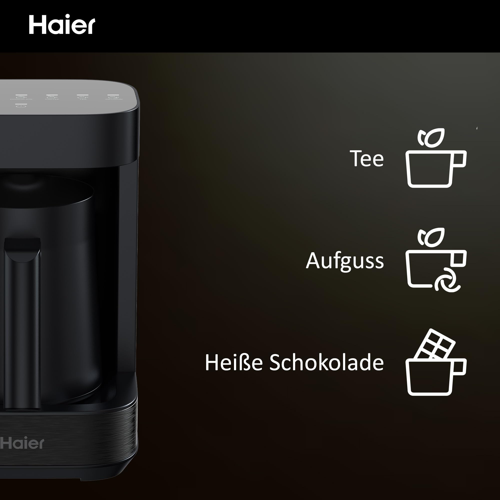 Haier Teekocher & Milchaufschäumer in einem I Multi-Getränke Zubereiter mit integrierter Teemaschine & Milchschäumer I Viele Programme für Kaffee, Heiße Schokolade, Tee & Aufguss [Serie 5 - HMB5A]