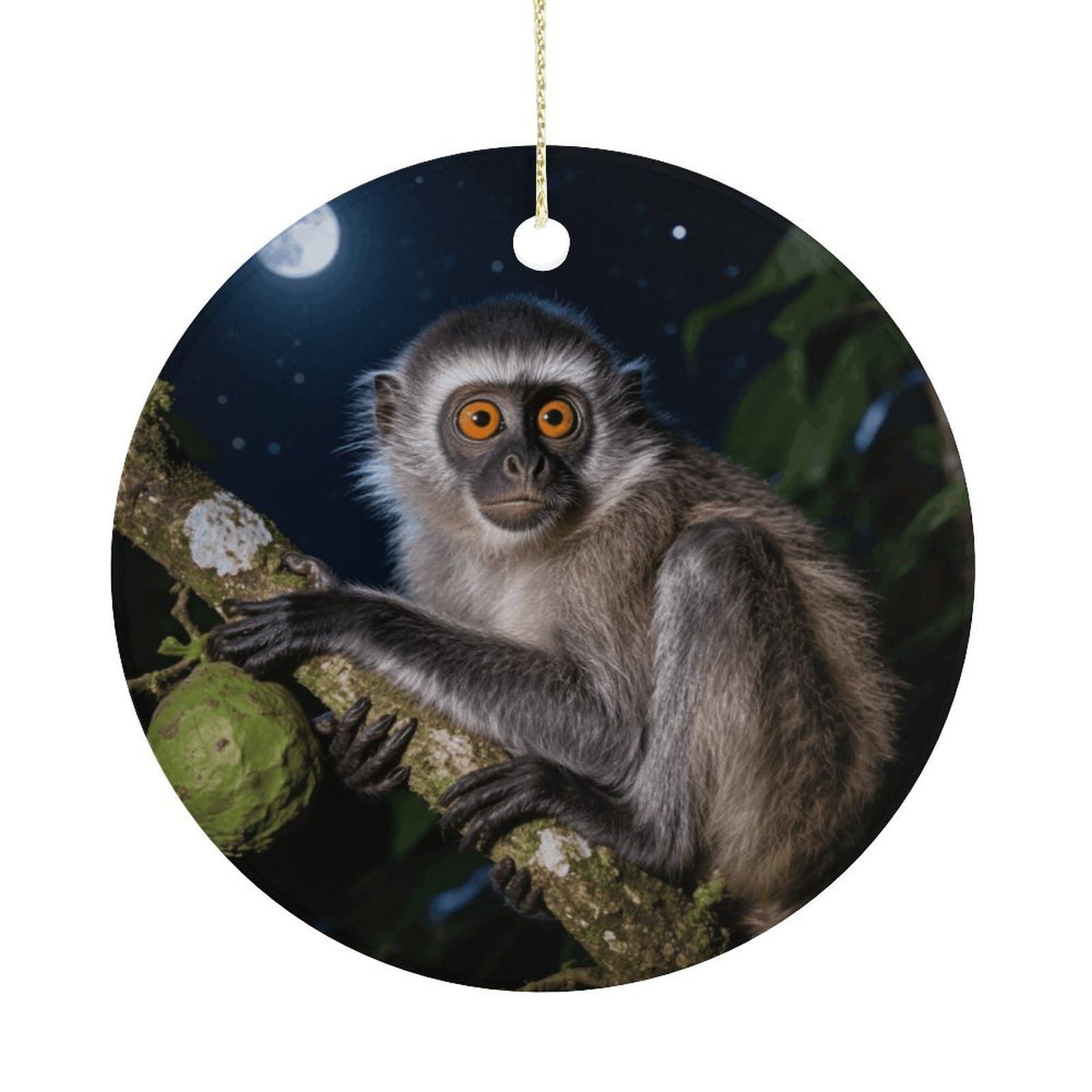 Personalized Christmas Ornaments 2025 Ceramic Hanging Peruvian Night Monkey Ornaments with Gold String Double-Sided Vintage Holiday Decorations for Tree Mantel Tabletop Xmas Party Favors
