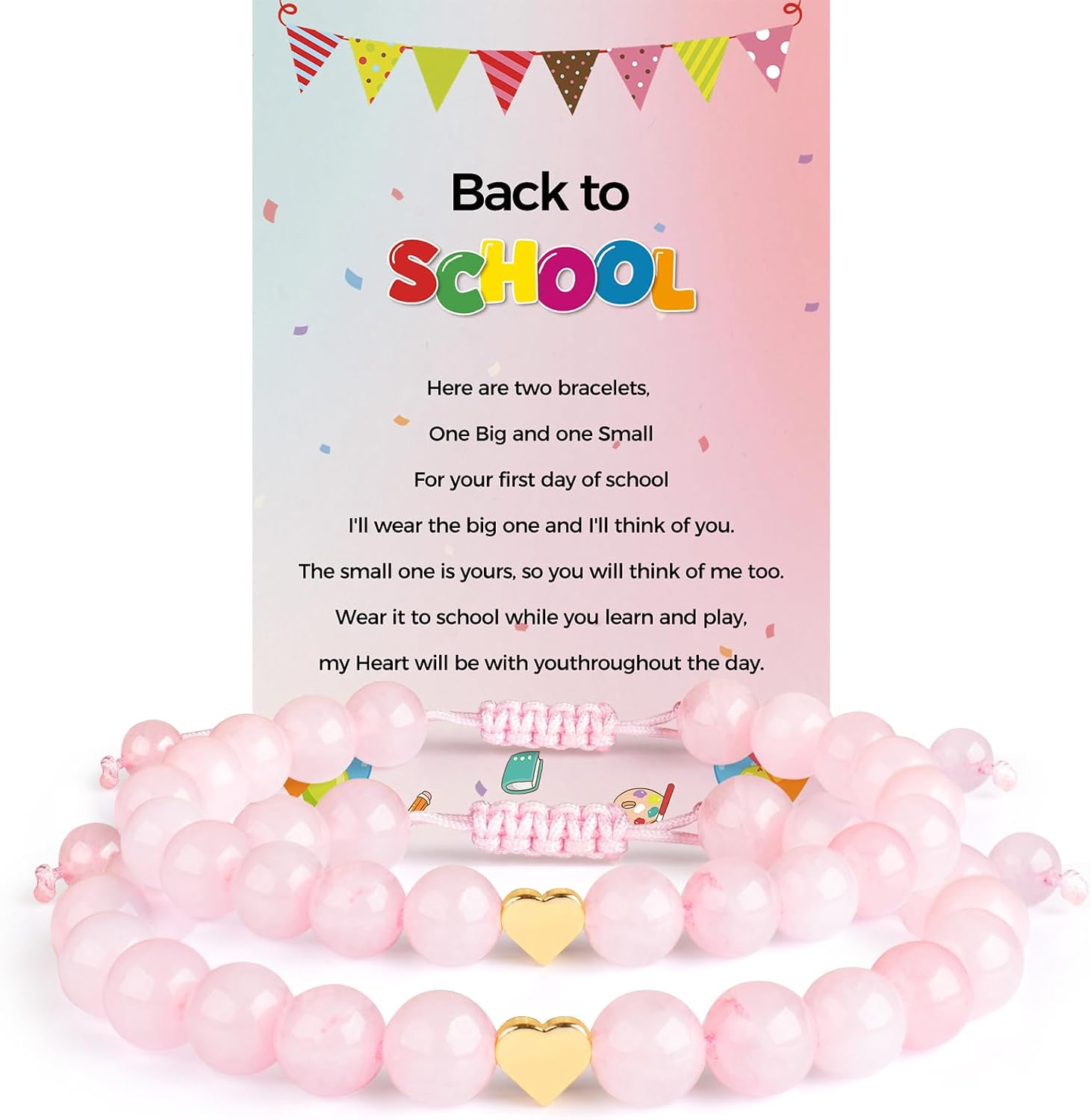 Mommy and Me Preschool Pre-K First Day of School Bracelet Mother Daughter Matching Beaded Heart Bracelets Set Back to School Jewelry Gifts
