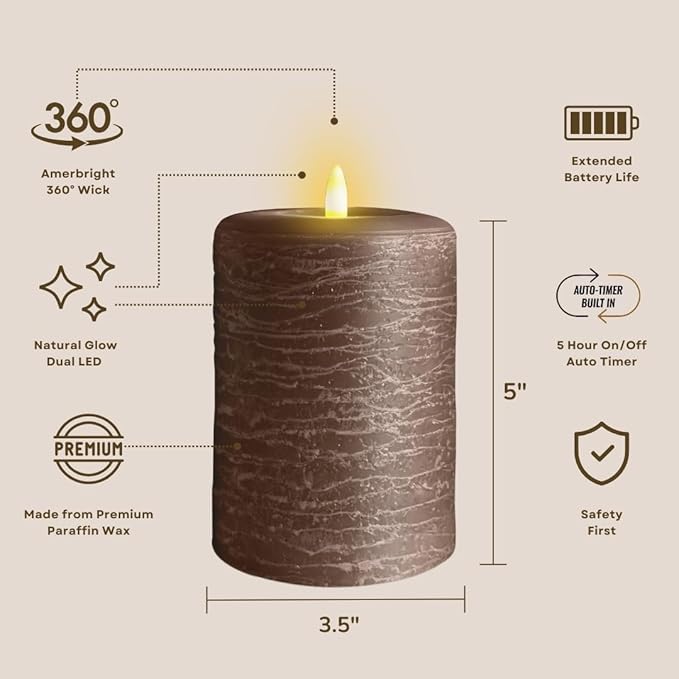 LumiPur LumiPur Signature Natural Glow Flickering Flameless LED Wax Pillar Candle (3.5" x 5", Cocoa Brown) photo 3