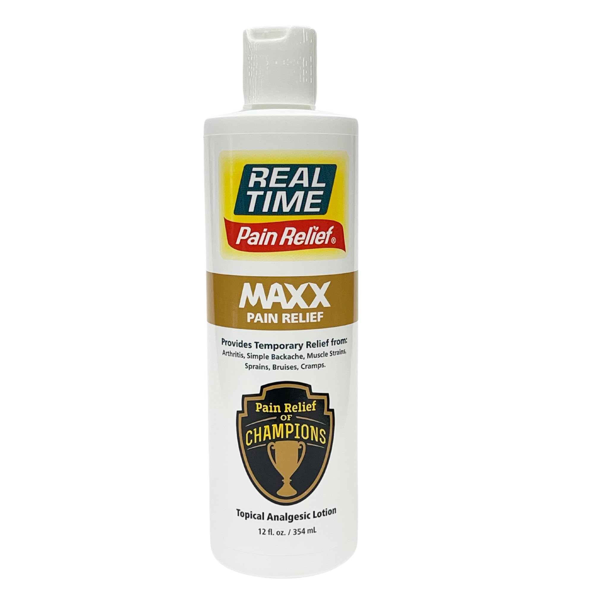 Real Time Pain Relief MAXX 12oz Bottle | 18 Natural Ingredients: Arnica, Menthol &amp; Peppermint | Maximum Strength Muscle Pain Relief Lotion for Arthritis, Hands, Ankles, Back, Shoulders, Knees &amp; Joints