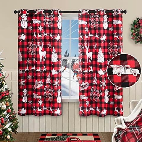 PANELSBURG Red Buffalo Plaid Curtains 63 Inch Length Window Treatments Elegant Gingham Check Christmas Dining Room Curtain Panels Set of 2 Cover
