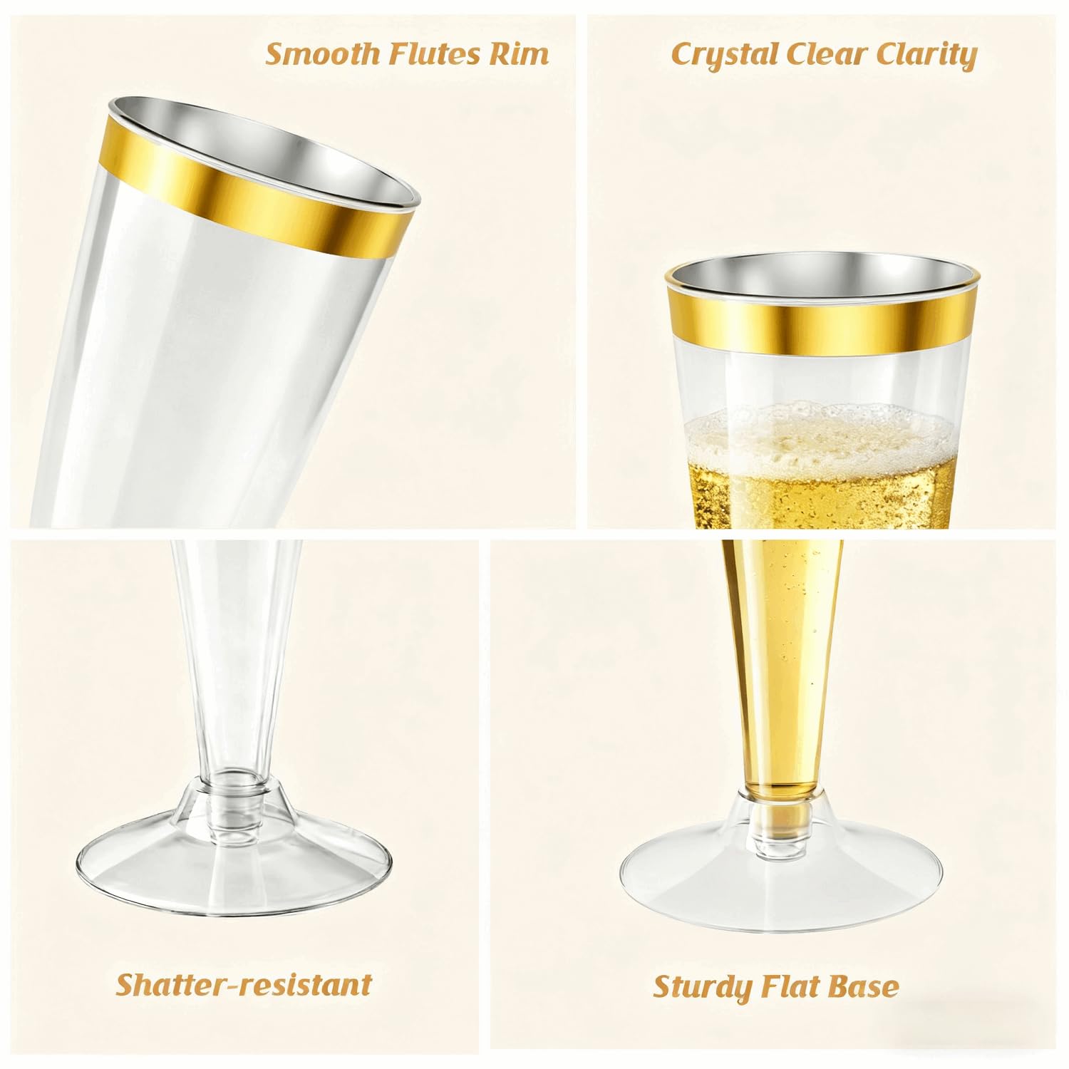 20 Pack Champagne Flutes Plastic Wine Glasses Disposable, 4.5 Oz Gold Rim Mimosa Glasses for 2026 Engagement Wedding Birthday Bar Soccer Football Party Supplies, Bulk Toasting Cocktail Cups — Amazon image 7