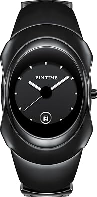 PINTIME Fashion Mens Unique Watches Slim Sleek Classic Stainless Steel Quartz Waterproof Business Wristwatches for Men Auto Date