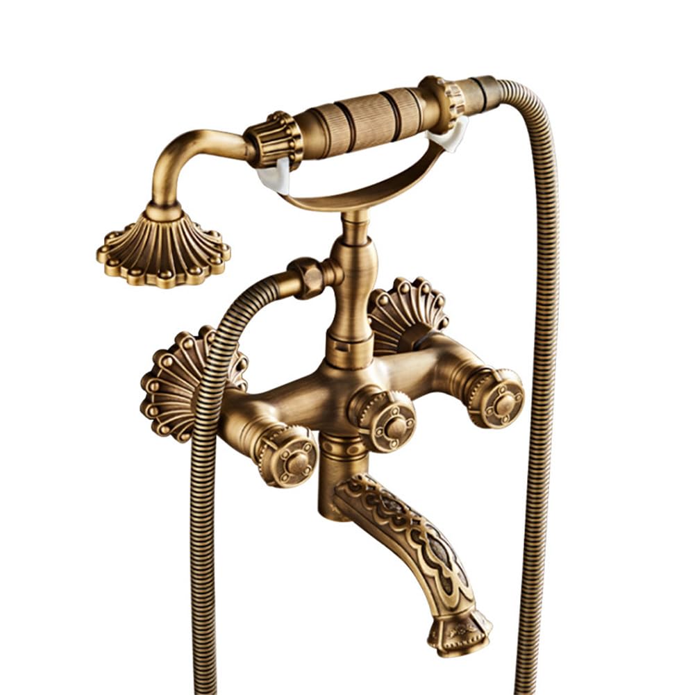 SBCGFY Vintage Brass Bath Shower Mixer Tap - Wall Mounted Bathtub Faucet With Dual Handles, Handshower & 1.5M Hose - Antique Style Bathroom Tub Taps For Elegant Decor,B