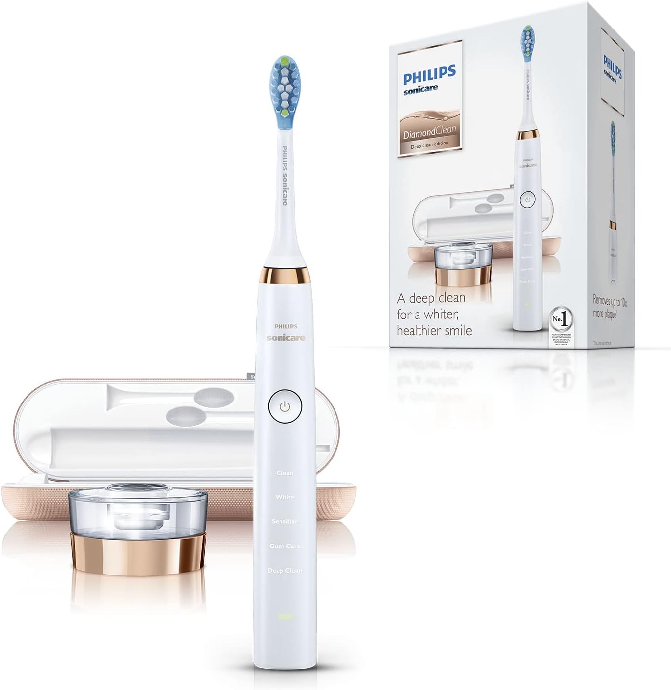 Philips Sonicare DiamondClean Rechargeable Electric Toothbrush, 2019 Edition, Rose Gold (UK 2-pin Bathroom Plug with USB Travel Charger)