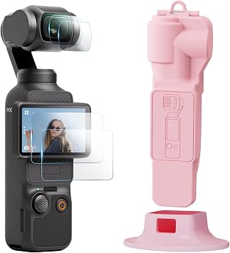 Protective Case for DJI Osmo Pocket 3 Creator Combo, Portable Gimbal Cover with Camera Lens Cap & Tempered Glass Screen Protector Lens Protector & Desktop Mount for DJI Pocket 3 - Pink