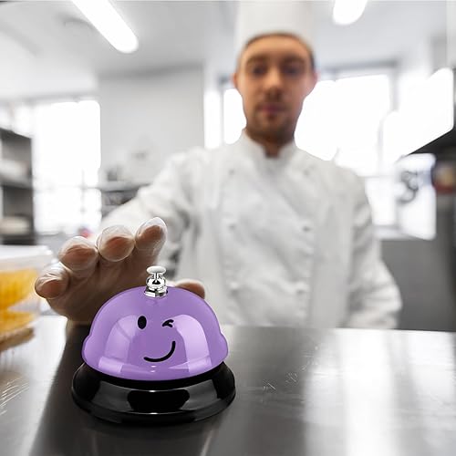 Vista 24 de Tudomro 6 campanas de cena de servicio de llamadas para escritorio, aula, de metal, sonrisa, 3 pulgadas de diámetro, antioxidante, para hotel