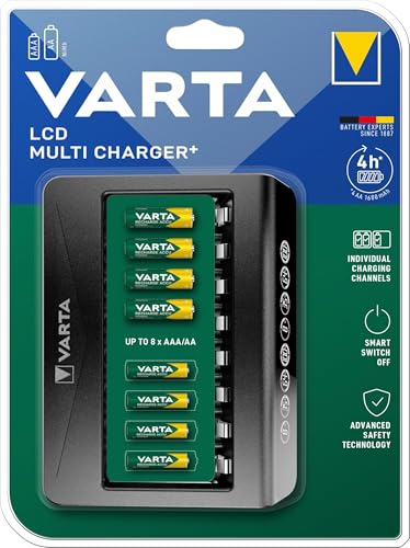 VARTA Akku Ladegerät, Batterieladegerät für wiederaufladbare AA/AAA, bis zu 8 Akku, LCD Multi Charger+, Einzelschachtladung, unbestückt