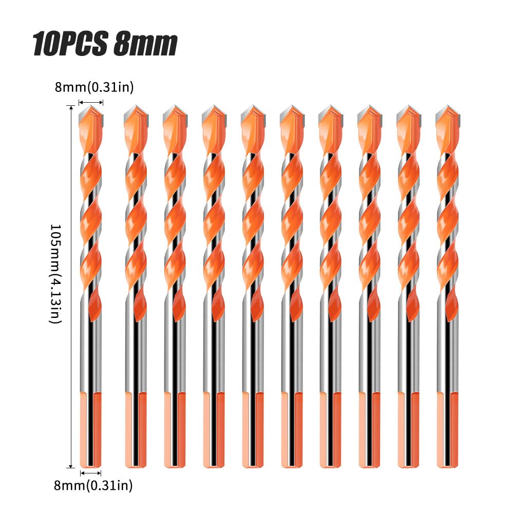 Juego Brocas para Hormigón 1-10PCS Broca Carburo Multi Material para Ladrillo Azulejo Metal Vidrio Madera Taladro Percutor 3-12mm(10-pieceset8mm)