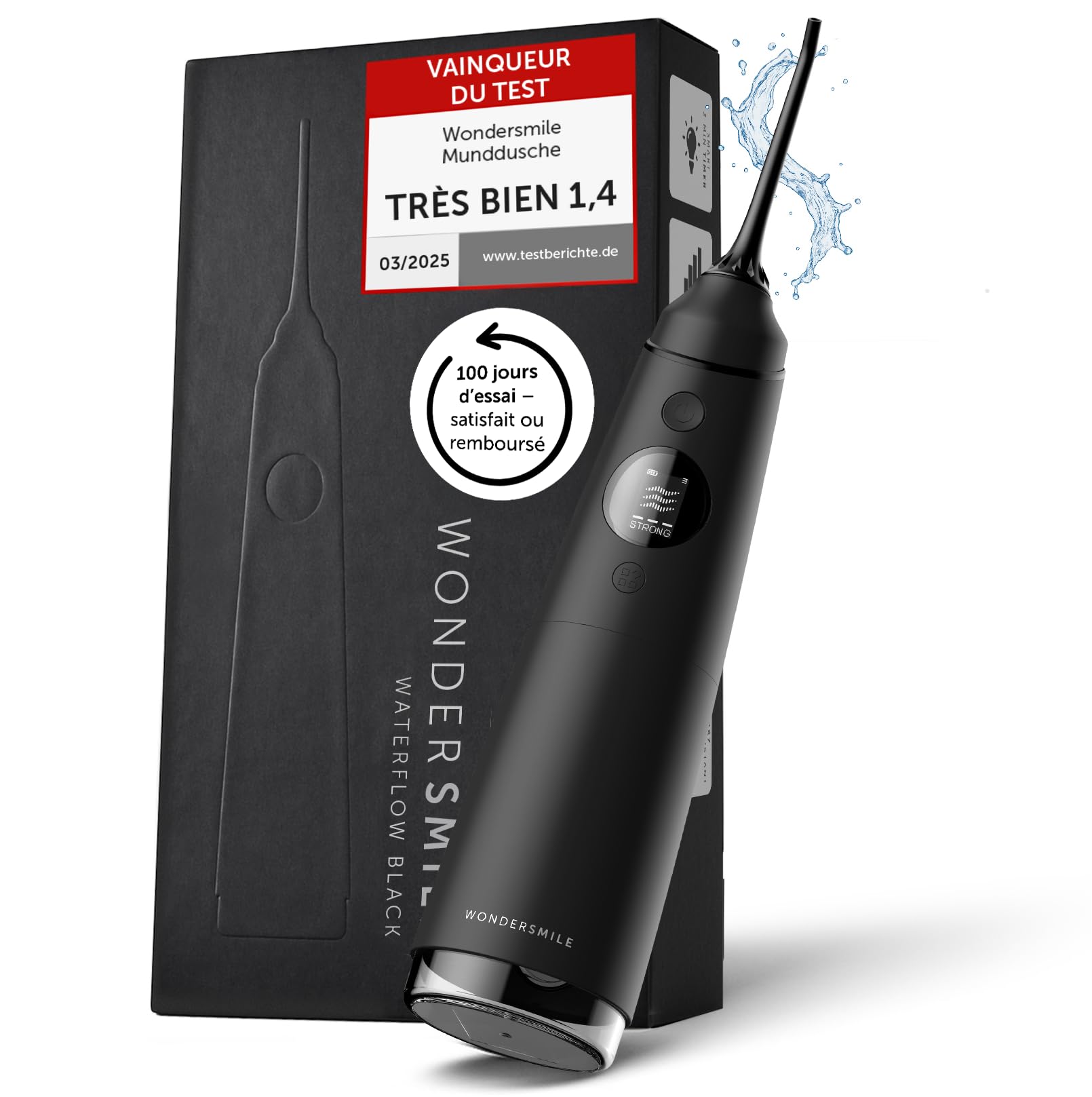 WonderSmile Hydropulseur PRO - Lauréat 2025 - testé TÜV SÜD - essai 100 jours sans risque - technologie SmoothFlow pour dents & gencives - 5 modes - batterie 30 jours