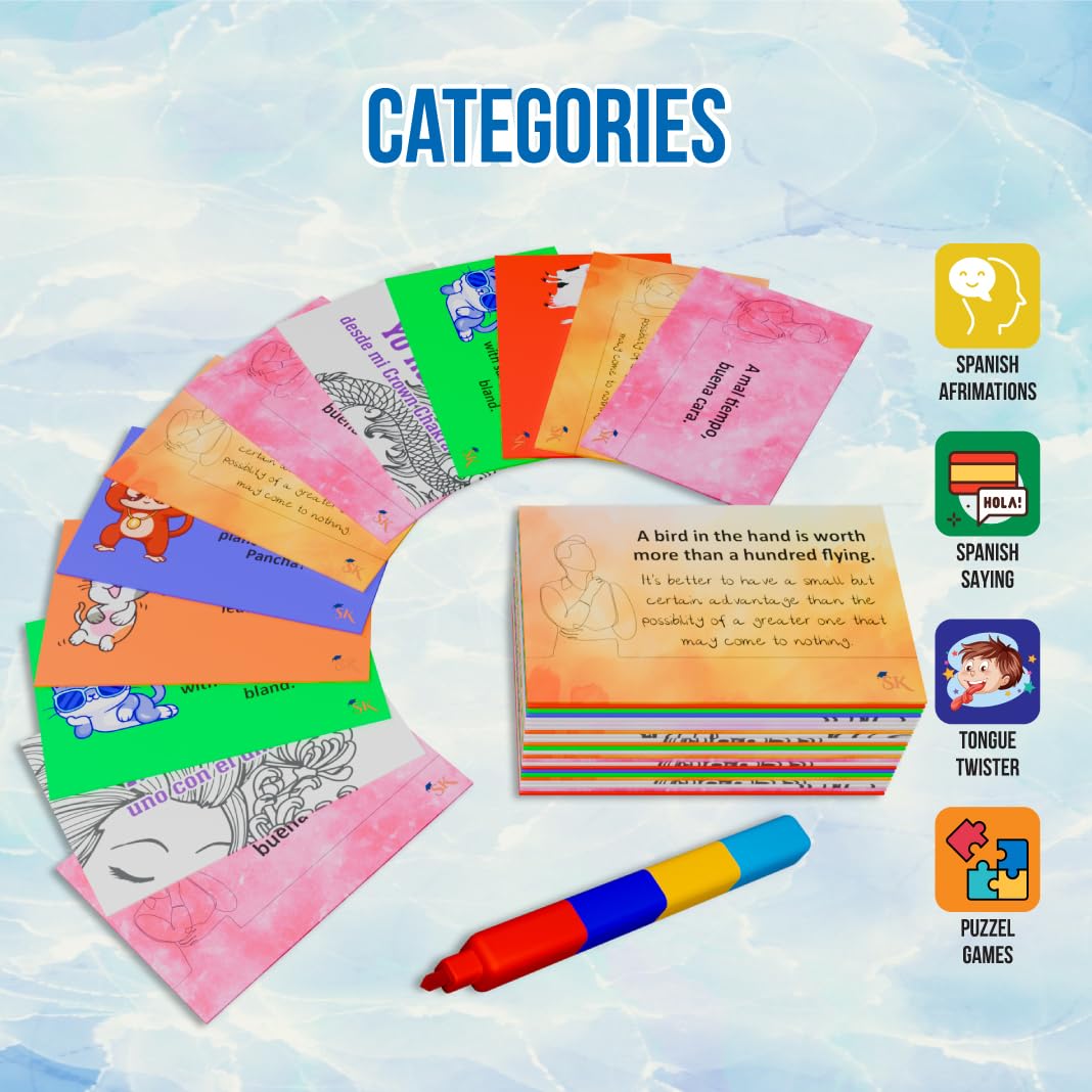 Soul Delight English-Spanish Flash Cards - Affirmations, Laughs, and Tongue Twisters Flash Cards to Learn Spanish for Ages 15 and Up- Study Key