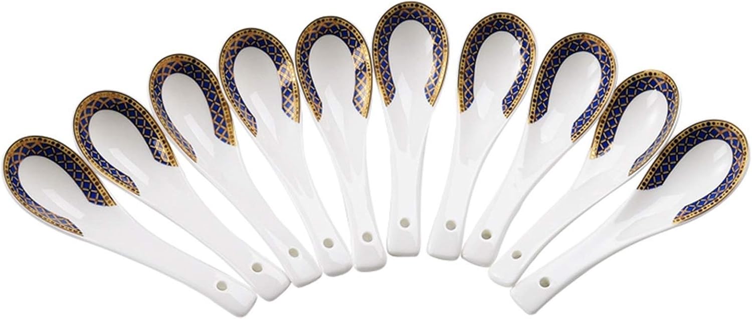 Scoop Spoon Set Household Bone China Small Spoon 10 Asian European Style Porcelain Spoons (5.31 inches Long) Soup Spoon