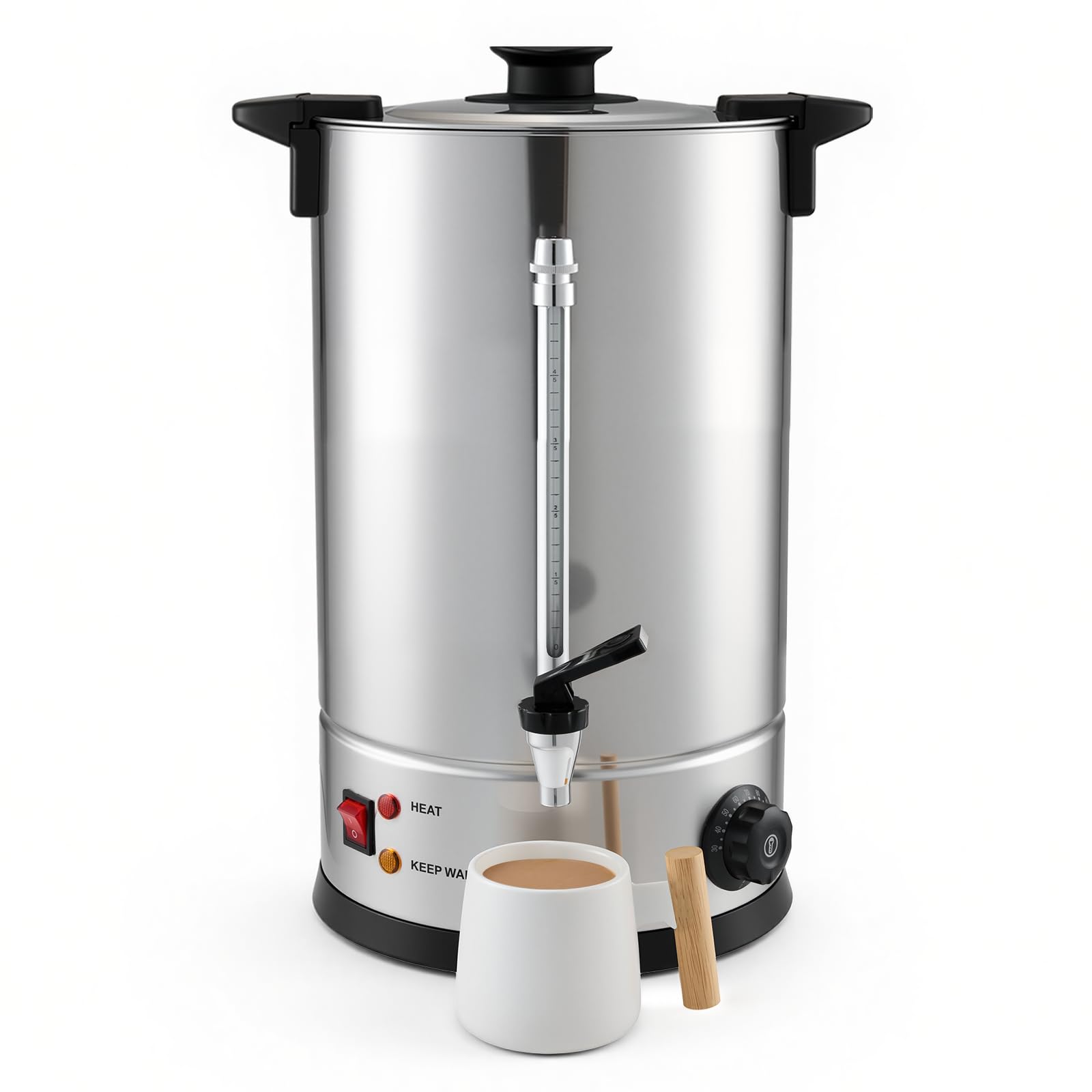 KOMORE 8L Hot Water Boiler, Catering Urn with Adjustable Temperature Control, 1800w, Double-Layer Stainless Steel Keep Warm and Water Gauge, Home Commercial Office Catering Parties