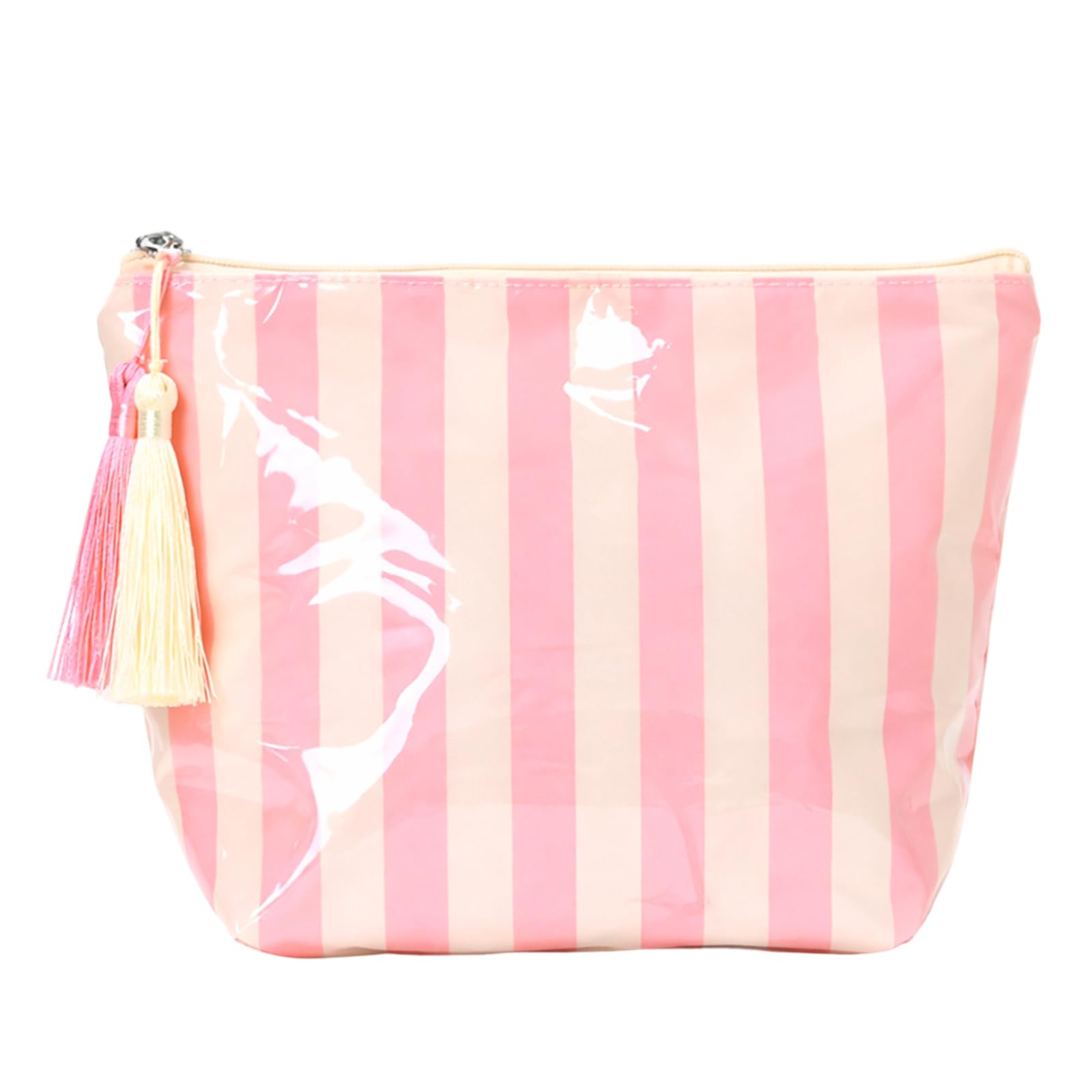 Organizer per cosmetici in PVC, lucido, a righe, grande | EcoGleam Organizer per cosmetici in PVC lucido a righe con nappe, 5 pezzi, 1 borsa portaoggetti, dimensioni