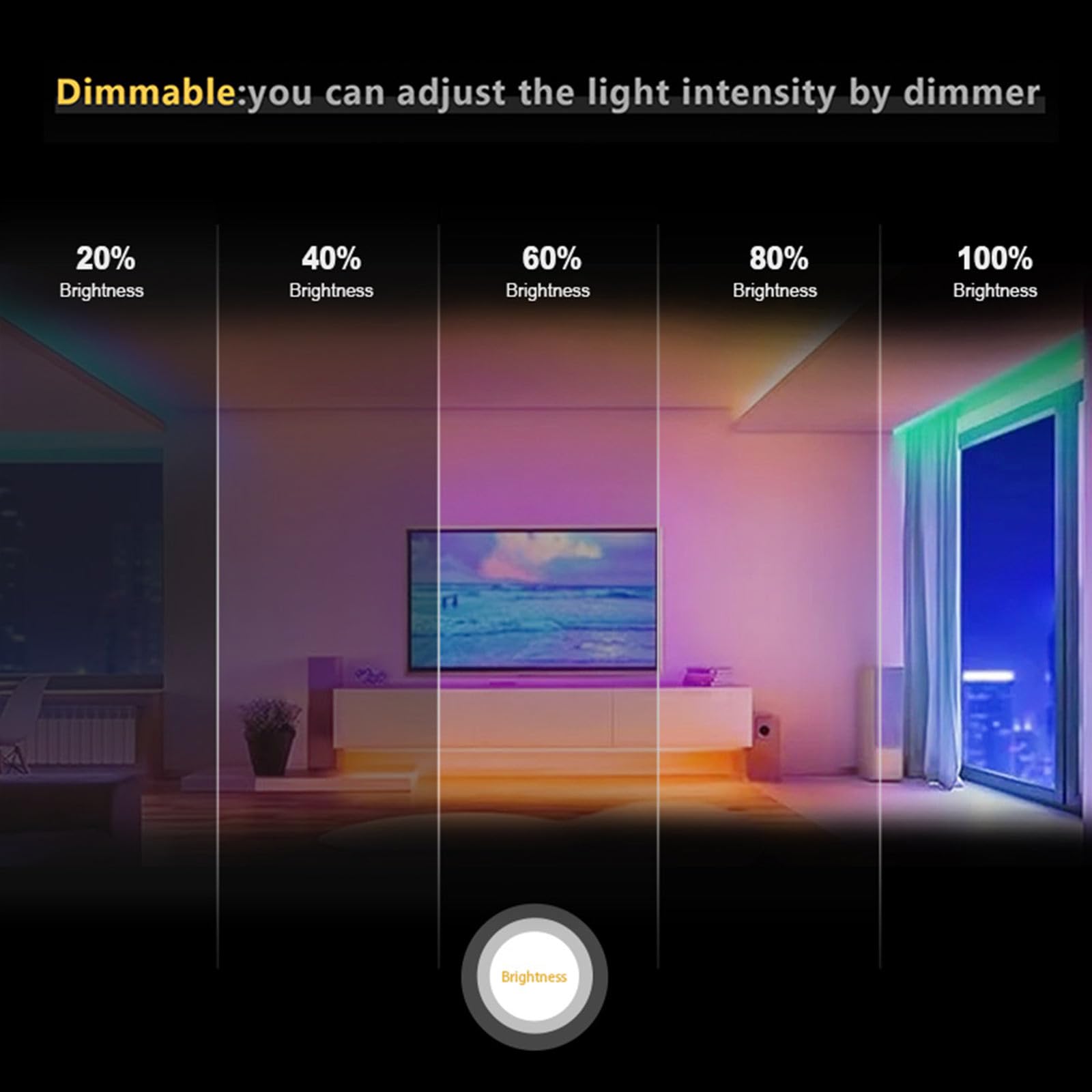 Striscia RGB COB con telecomando 5m ad alta densità DC 24V Band 2880 LED dimmerabile Certificazione UL striscia FCOB CRI 90+, illuminazione colorata per decorazione della stanza