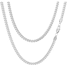 Silver Chain Necklace Mens 3/4/5/6/7/8mm Stainless Steel Gold/Silver/Black Curb Chains Cuban Link Jewellery for Men Women 18/20/22/24/26 Inch