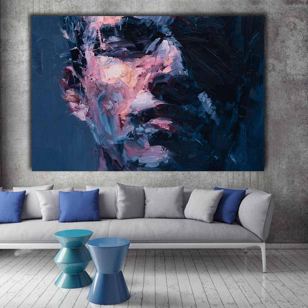 CUDAOO Abstract Painting On Canvas Modern Wall Art Modern Wall Art Oil Painting For Living Room Bedroom A Unique Home Decoration (Tybetański niebieski45-60x90cm oprawiony