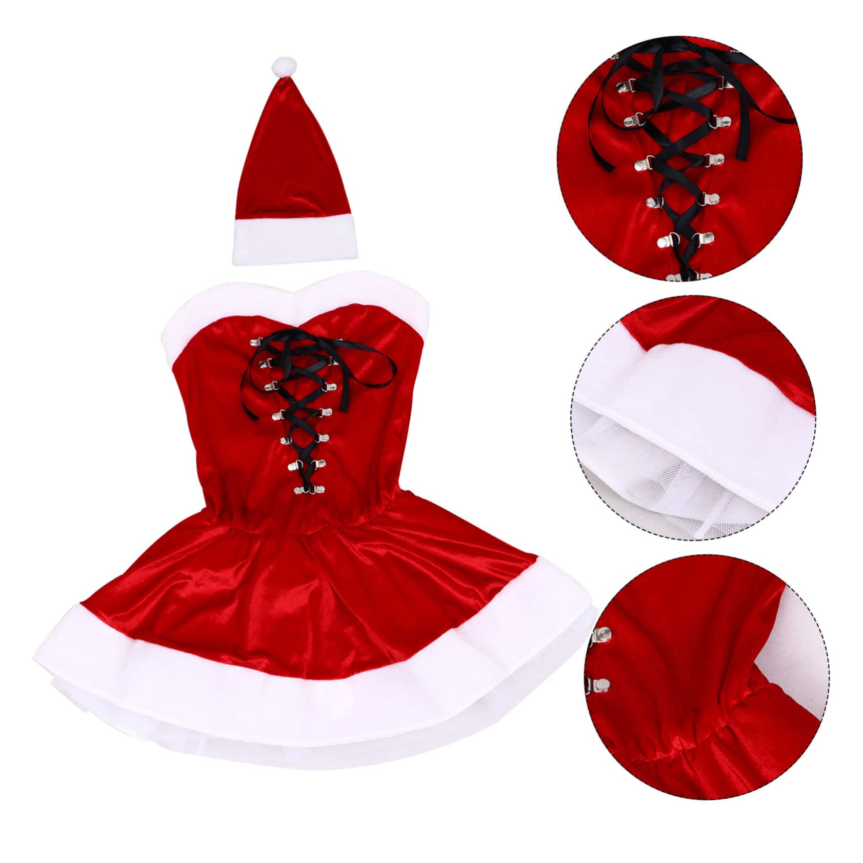 1set Abito Da Festa Di Natale Per Donne Con Cappello e Cintura Costume Da Palcoscenico Elegante Vestito Comodo Per Eventi Festivi e Cerimonie Taglia