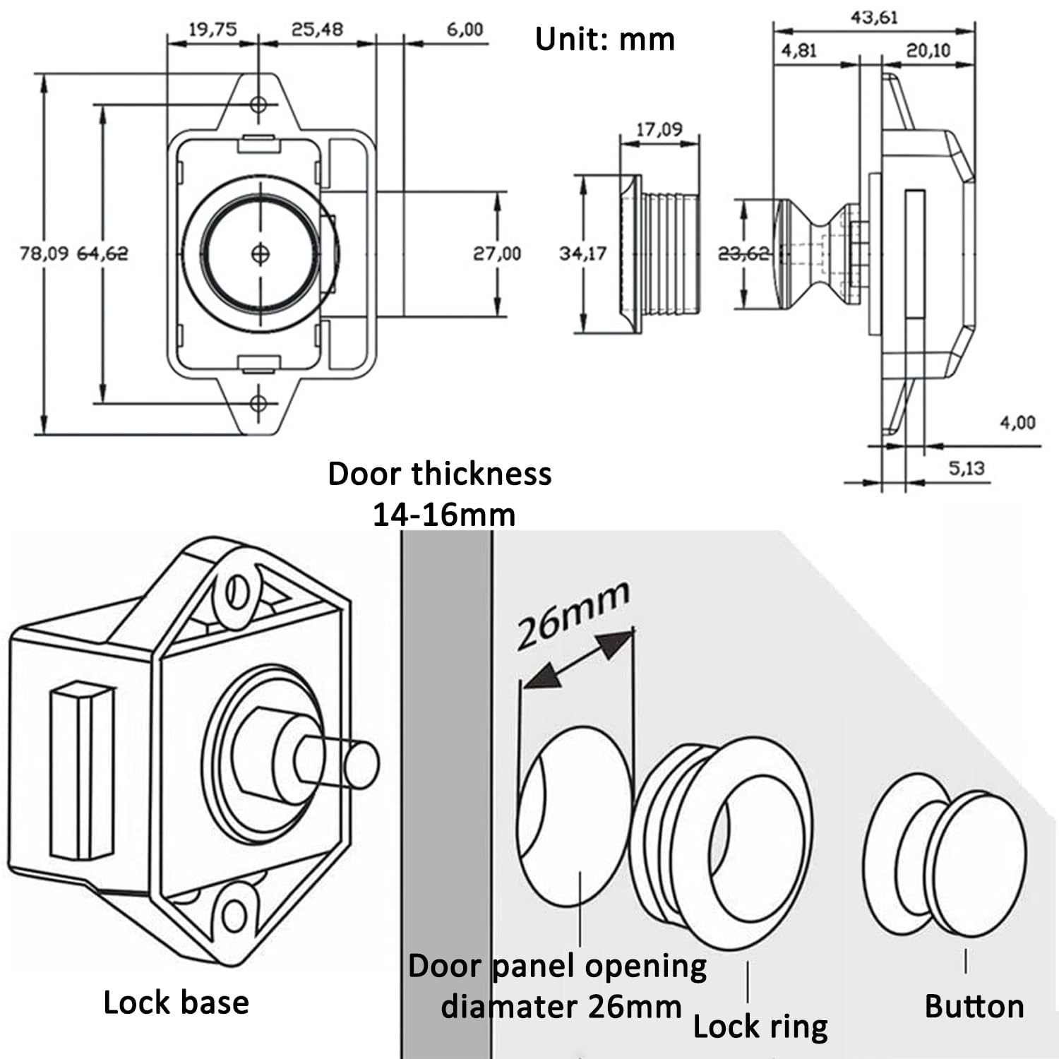 2 Pezzi Chiusura a Pulsante, Pulsante Per Serratura Armadio, Push Lock, Serratura a Pulsante per Porta, Senza Chiave Apparire Chiusura Della Porta a Pulsante, Per Armadio, Camper, Yacht (Marrone)
