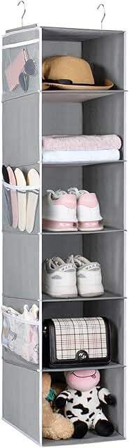 Univivi Hanging Shoe Shelves 6 - Layer Collapsible Hanging Closet Shoe Organizer with 6 Side Pockets Closet Hanging Shelve...