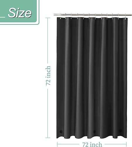 Miniatura 5 de Mrs Awesome Forro de cortina de ducha negro con 3 imanes, 72x72 pulgadas, plástico premium flexible y resistente para forro de cortina de ducha