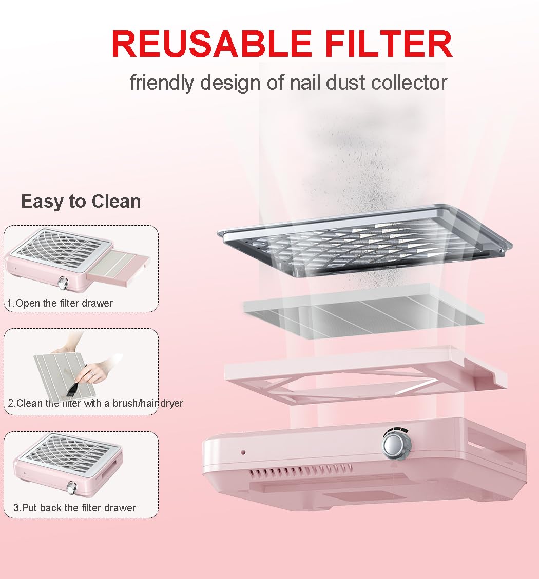 Professional Nail Dust Collector,Lumcrissy 4100RPM Brushless Vacuum with Low Noise & High Suction, Large Dust Collection Area, Easy-Clean Drawer Design, Ideal for Salon and Home Use
