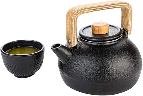 Miniatura 4 de Tetsubin - Tetetera Osaka de hierro fundido negro de 43 onzas, mango y perilla de madera, 7 12 x 6 x 5 pulgadas, 1 caja de artículos para
