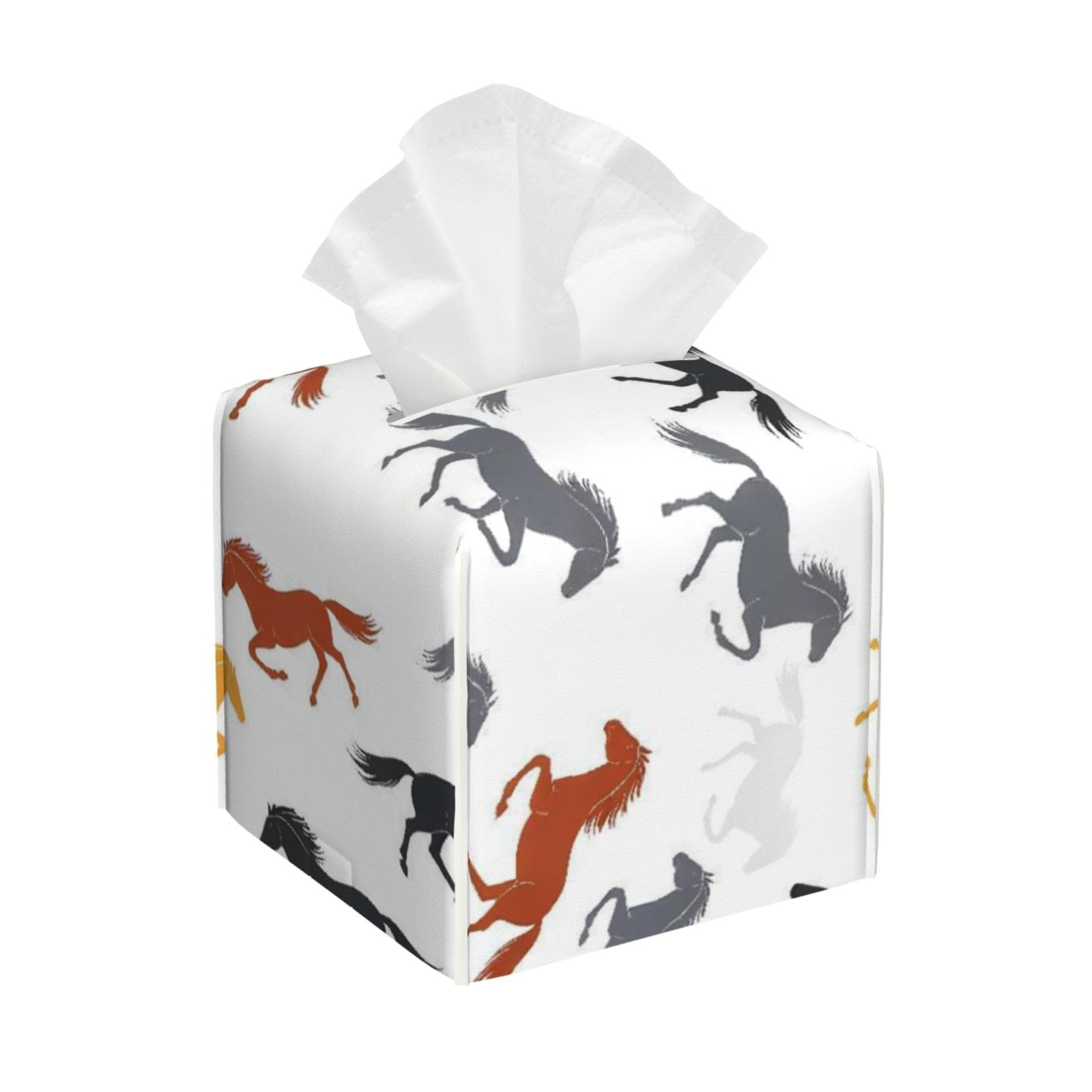 Horse Leather Tissue Box Cover Holder Square Facial Paper Organizer 5.2" X 5.2" X 5.2"