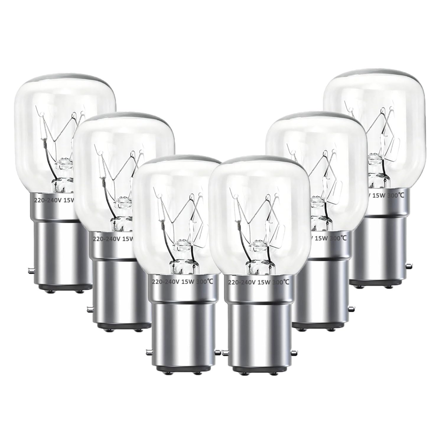 KINGYEENUO 6 Pack BA15D Small Bayonet Light Bulb Warm White 2200K Microwave Bulb 15W SBC B15 Bayonet Cap Light Bulb T25 Appliance Bulbs for Oven >300℃, Salt Lamp, Sewing Machine, Fridge