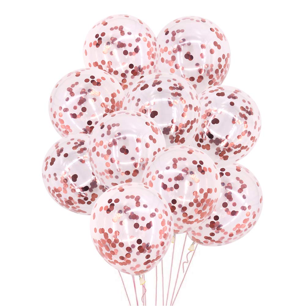 Time to Sparkle 50pcs 12'' Confetti Party Latex Balloons for Birthday Wedding Shower Christmas Decorations, Confetti-Rose Gold