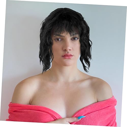 Miniatura 9 de KALLORY Peluca de pelo sintético de repuesto para mujer, peluca rizada con flequillo, peluca de fiesta de Navidad, disfraz de Halloween, peluca