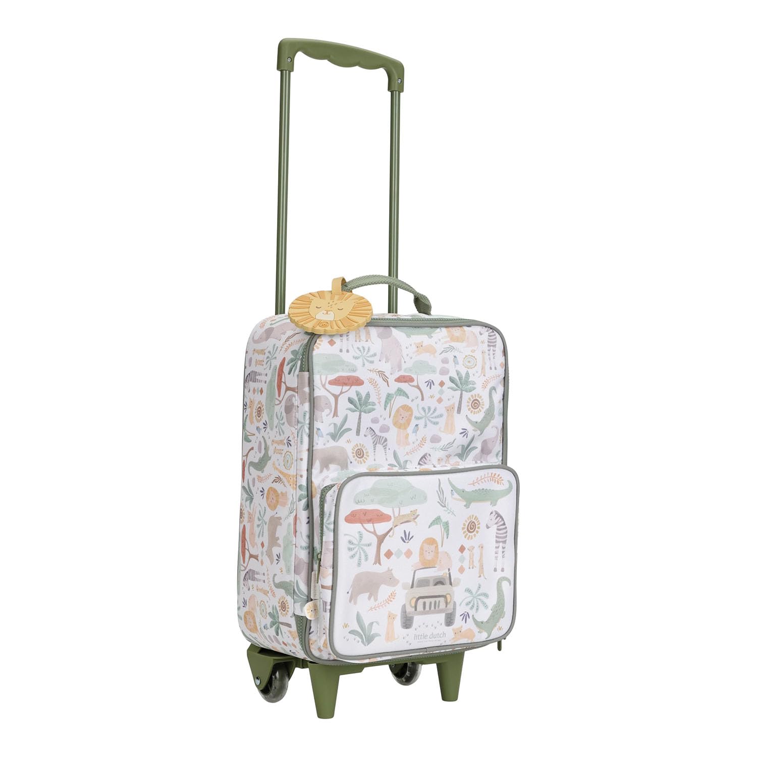 Little Dutch Kinderkoffer - Trolley - Reisekoffer - mit Teleskopstange und Rollen - Handgepäck - für Kinder Jungen und Mädchen - Unisex - Safari Friends - grün/weiß