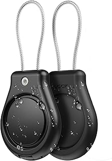 Paquete de 2 soportes para Airtag con cable de alambre, llavero impermeable para Airtag, llavero seguro para llaves, llavero, equipaje, funda para Airtag compatible con Apple Air, color negro