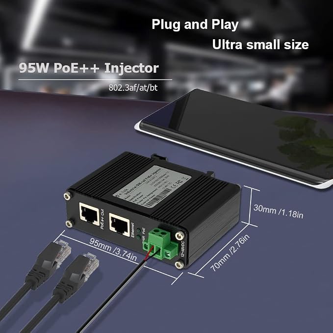 Injector Industrial Gigabit PoE++ 95W IEEE802.3at/bt miniatura 4