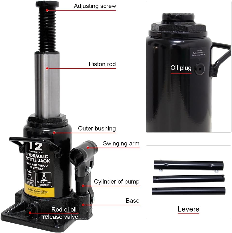 12 Ton (26,400 lb) Heavy Duty Hydraulic Bottle Jack - Industrial Strength Lifting Jack with Portable Carrying Case - Professional Grade for Trucks, Equipment & Automotive Repair, T91207AB