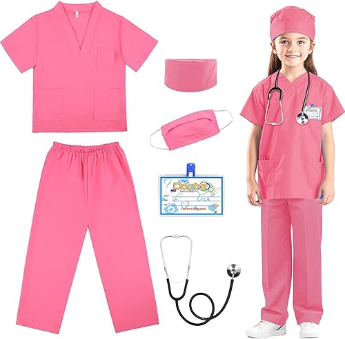 RioRand Disfraz de médico para niños, enfermeras con accesorios, disfraz de Navidad para niños y niñas de 3 a 11 años