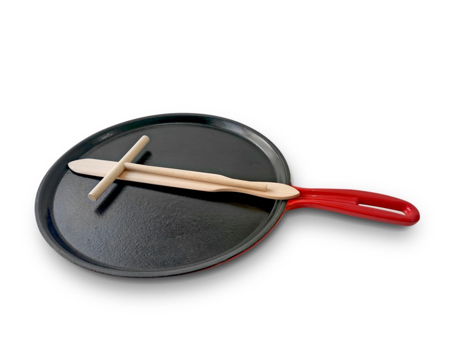 Silk Route Home - Sartén de hierro fundido para crepes y tortitas de 25 cm, plancha antiadherente con esparcidor y espátula, sartén presazonada duradera para crepes, tortitas, tortillas y más