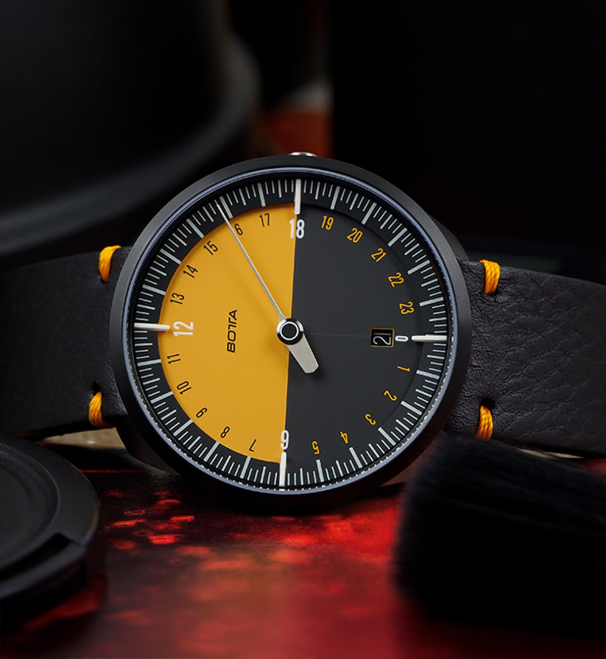 botta 24-godzinny zegarek z jedną wskazówką męski szwajcarski mechanizm kwarcowy ze skórzaną bransoletką UNO 24 (40 mm)