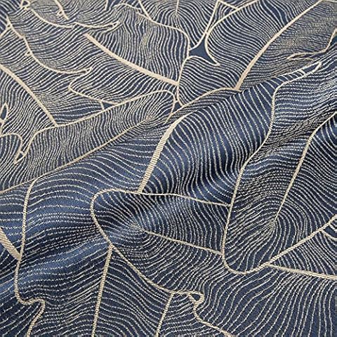 TINGCHAO Brocade Jacquard Fabric Polyester Elegant Simple Big Palm Leaves Pattern Delicate Cloth for Fashionable Women's Dresses Trench Coat 145X100cm,Dark Blue Cover