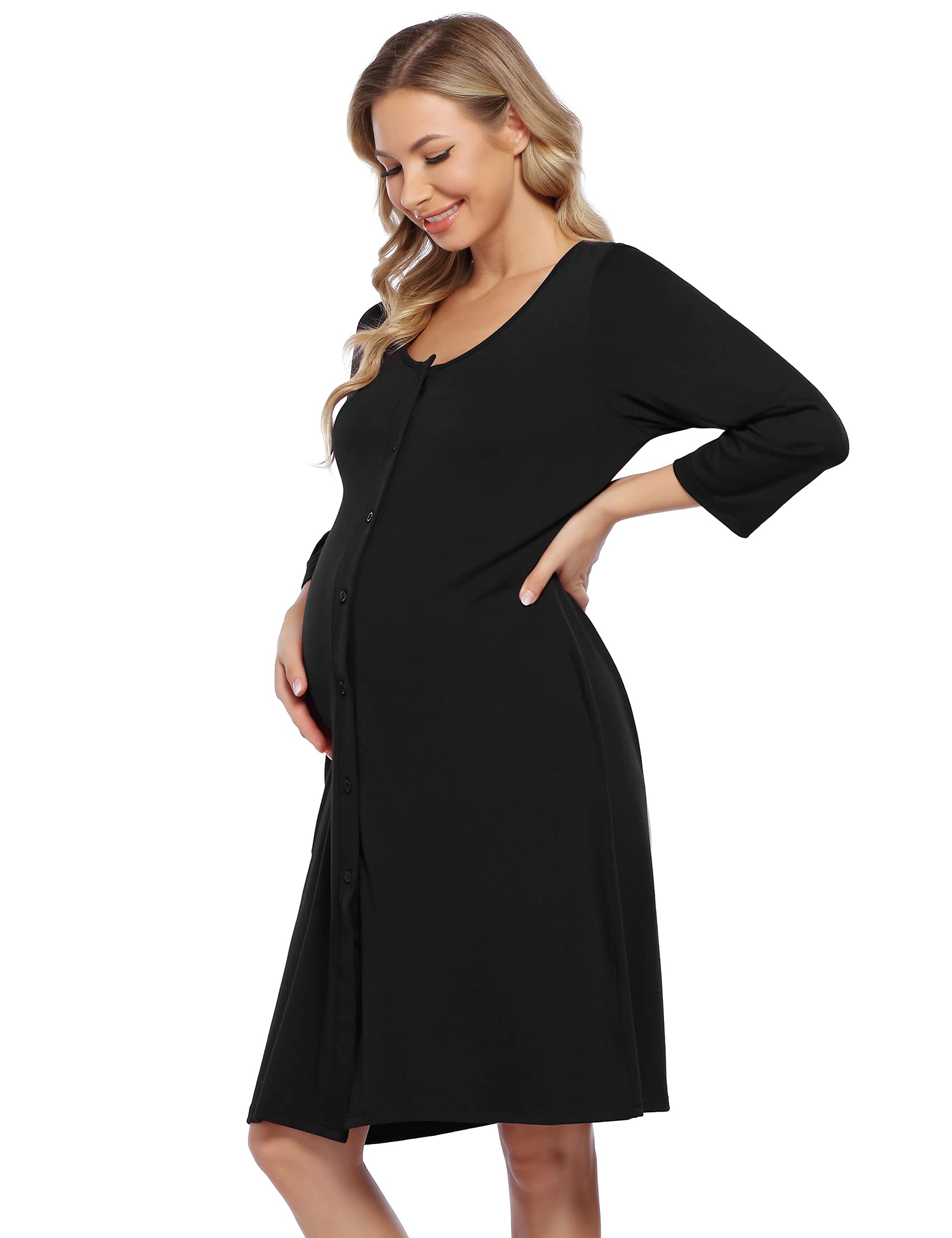 KOJOOIN Naissance Femme Chemise de Nuit d'allaitement Pyjama de Grossesse Vêtements de Nuit avec Patte de Boutonnage sur Toute la Longueur