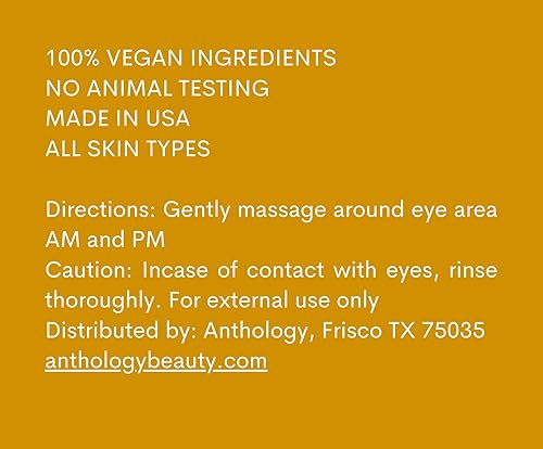Miniatura 7 de ANTHOLOGY Super Youth Crema de ojos para arrugas y ojeras  Crema antienvejecimiento para debajo de los ojos con péptidos, aloe vera orgánico y