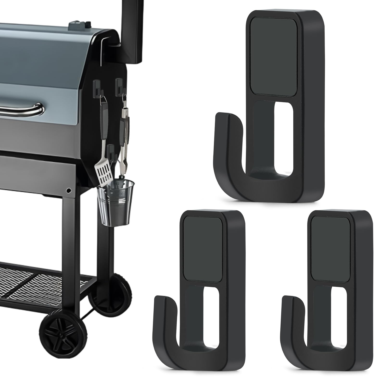 Loyanger 3pcs Magnetic Grill Hooks, Smoker Magnetic Tool Holders, Heavy Duty Grill Tool Utensil Holder Hanging Barbecue Tools for Refrigerator Oven Outdoor Accessories(Color:Black)