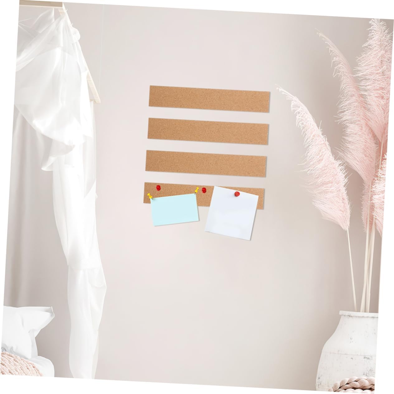 10pcs Frameless Cork Memo Board Strips Self-Adhesive Thick Cork Strips for Office Home and School for Photos Memos and Announcements Easy Installation Adhesive Backing