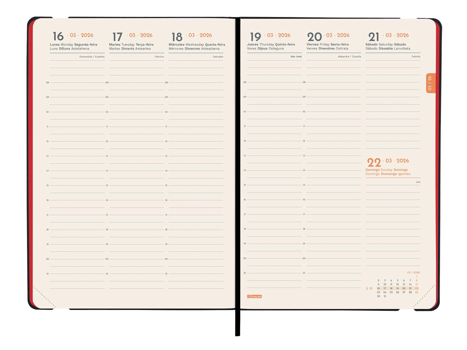 Finocam - Daily planner Open Nova 2026, weekly overview, vertical