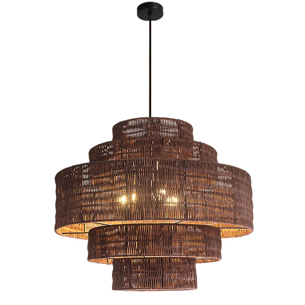 SHUANGZ Wabi-sabi Brown Rattan Pendant Lamp Rattan Cage Light Fixtures Vintage Modern Wicker Chandelier Extra Lage Rattan Lantern Pendant Lighting for Kitchen Living Room Entryway Bedroom