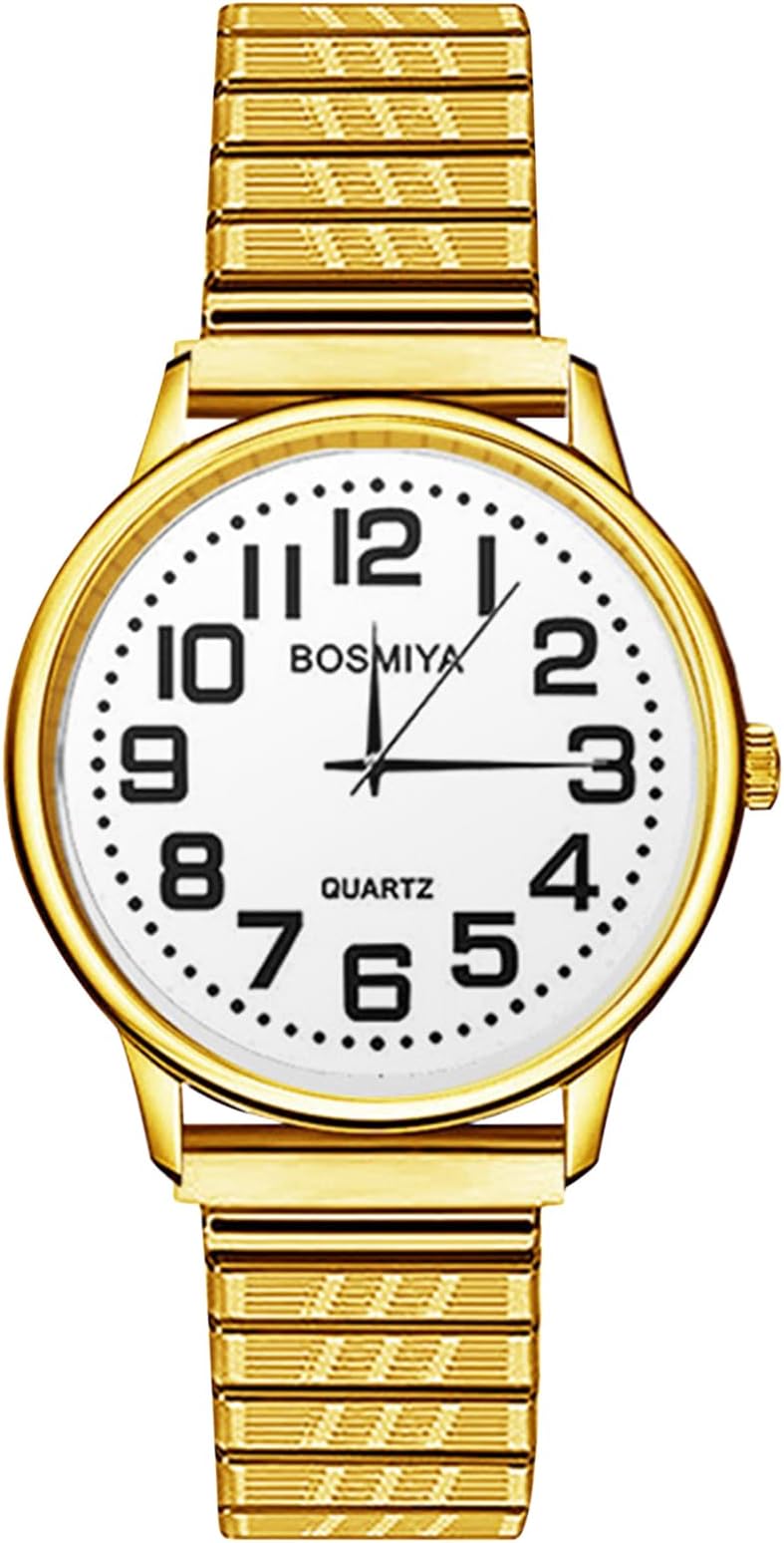 Elastic Strap Watches for Women: Large Face Clear Number Women's Easy Reader Watch Analog Quartz Wrist Watch Ladies Watch Stainless Steel Expansion Band