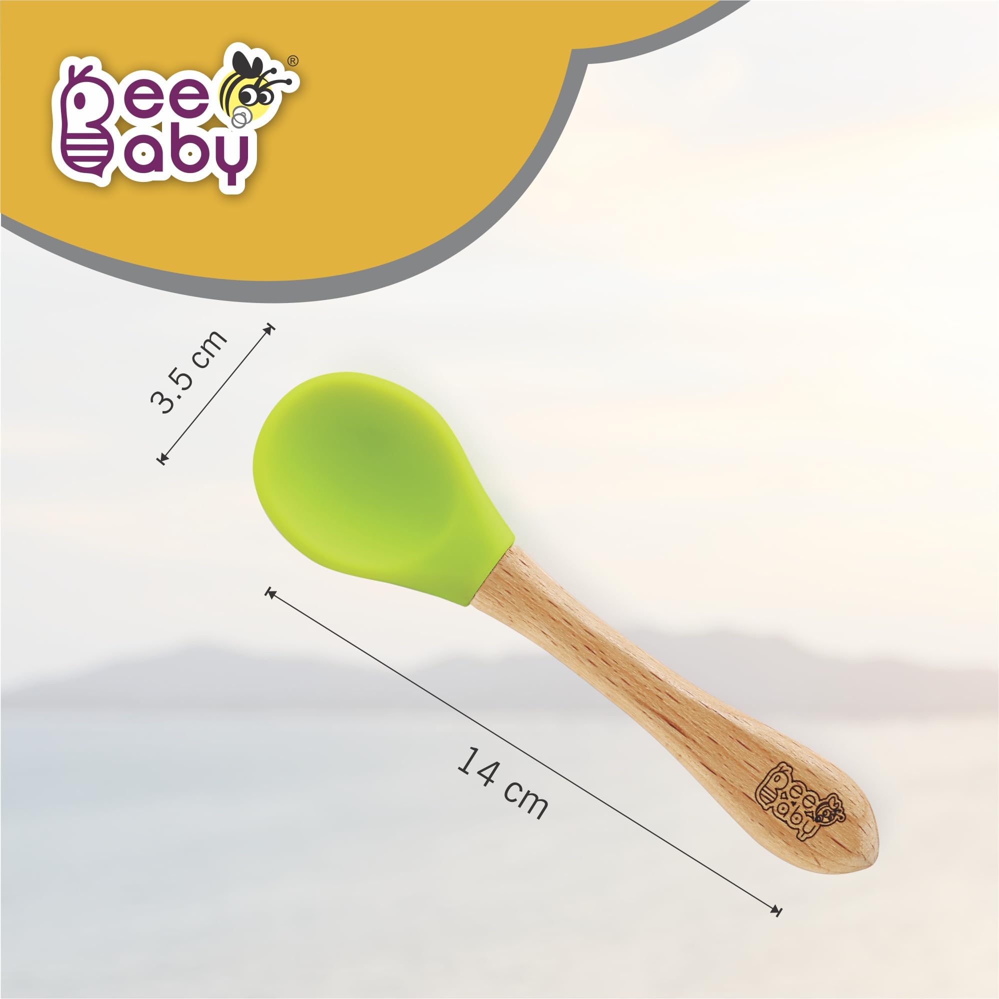 BeeBaby Nurture Natural Beech Wood & Soft Silicone Baby Feeding Spoons | 100% BPA Free, Eco-Friendly Weaning Spoons for Infants, Kids & Toddlers | Gentle on Gums, Safe for 6+ Months (Green) 1