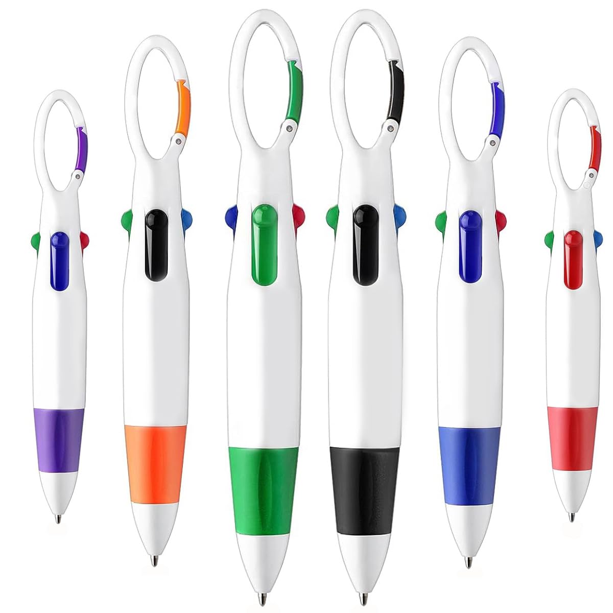 Abgream 30 Pack Retractable Shuttle Pens, 1.0mm 4-in-1 Multicolor Ballpoint Pens with Carabiner Clip on Top for Office School Supplies Adults Students