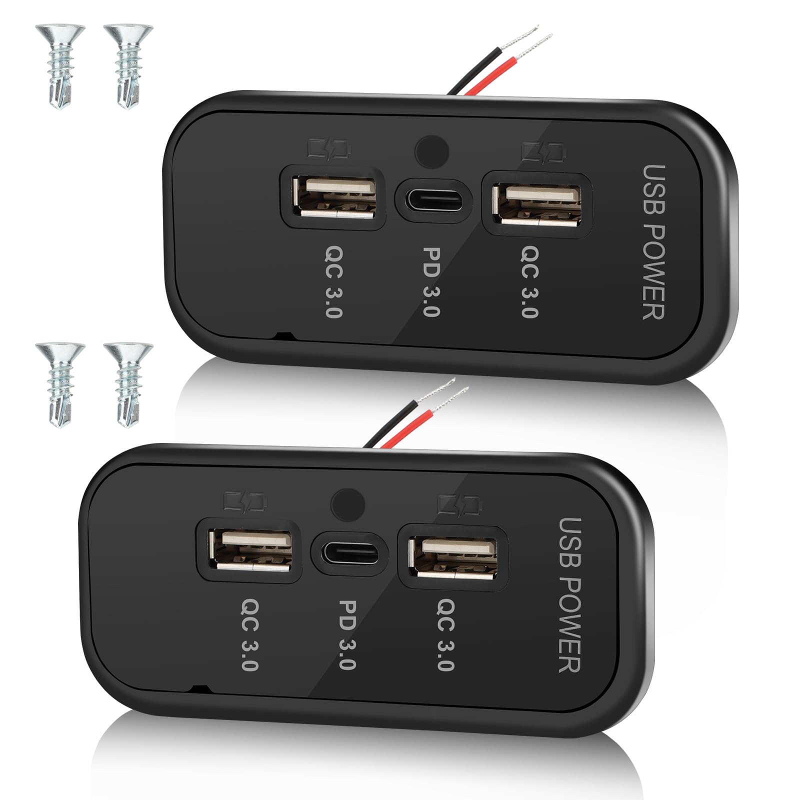 Presa USB 12V 45.5W 3 porte PD3.0 QC3.0 Type-C ricarica rapida montaggio a parete per auto camper nero 2P
